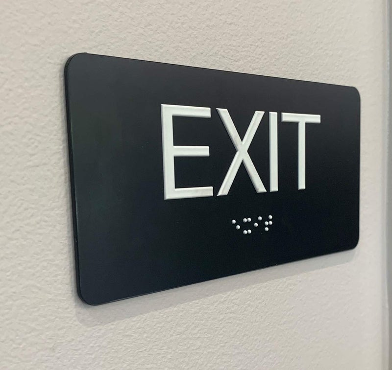NapTags NAP TAGS - ADA Compliant Exit Sign with Braille (6" x 3" Black Sign), Indoor, Easy Installation, Made in the USA - Image 3